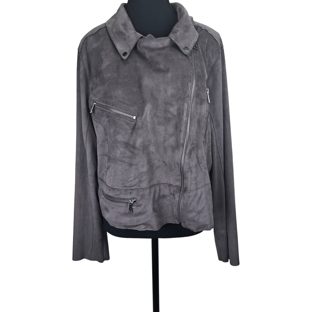 Hutch‎ Anthropologie Faux Suede Womens Moto Jacket Large Gray Biker Grunge Y2K